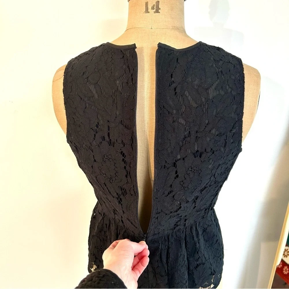 J Crew Women’s Black Lace Peplum Sleeveless Blouse Sz 6